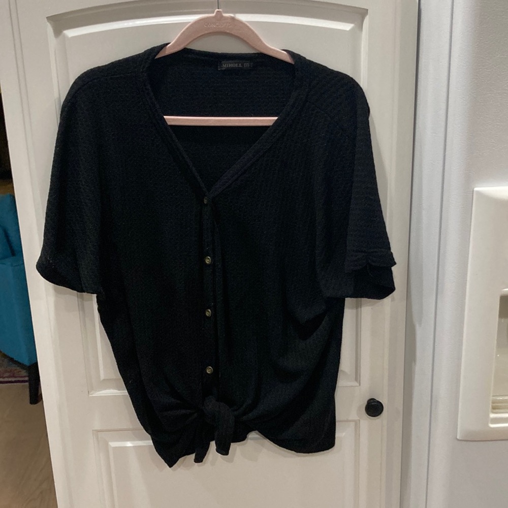 Miholl button down. Tie front. Black size small